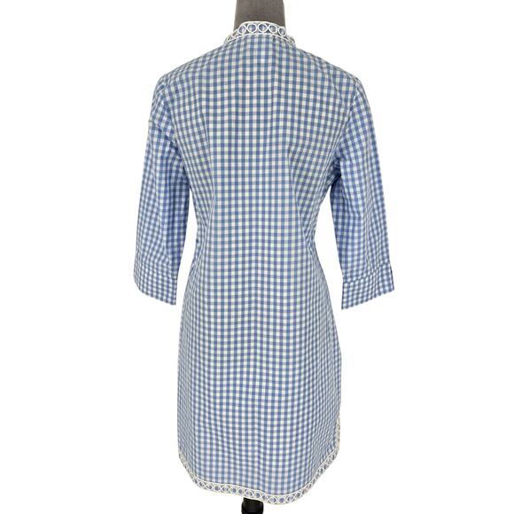 Haley and the Hound Dress Womens Small Blue White Check Cotton Embroidery Resort - Picture 2 of 13